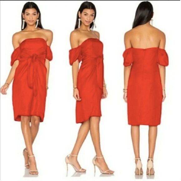 LPA Dress 146 In Red Off The Shoulder Size S - Picture 2 of 15